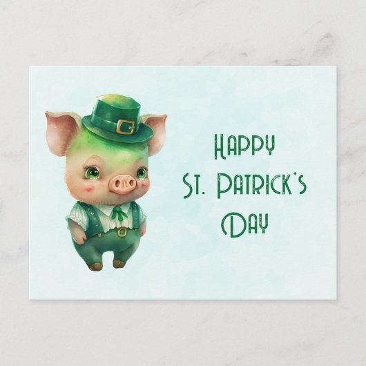 Cute Green St. Patrick's Day Pig Feestdagenkaart (Voorkant)