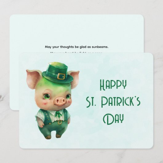 Cute Green St. Patrick's Day Pig Feestdagenkaart (Voorkant / Achterkant)