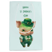 Cute Green St. Patrick's Day Pig Medium Cadeauzakje (Voorkant)