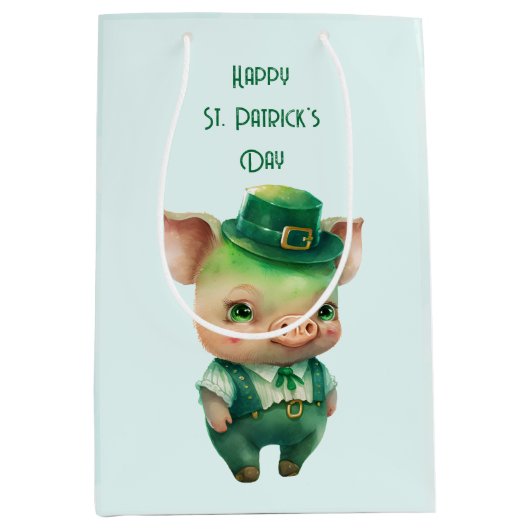 Cute Green St. Patrick's Day Pig Medium Cadeauzakje (Voorkant)
