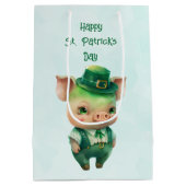 Cute Green St. Patrick's Day Pig Medium Cadeauzakje (Achterkant)