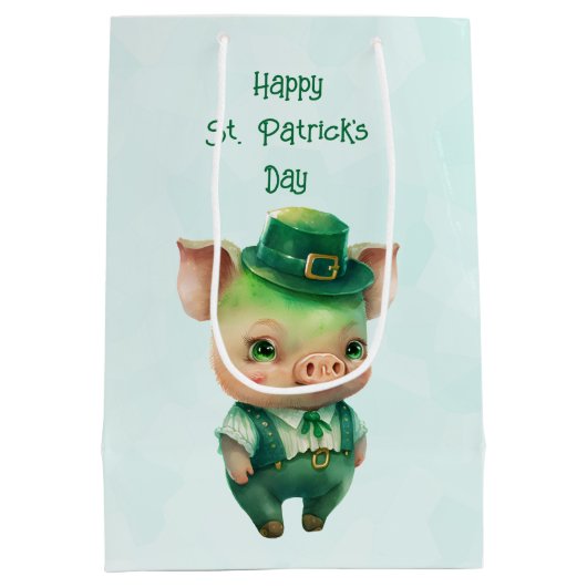 Cute Green St. Patrick's Day Pig Medium Cadeauzakje (Achterkant)