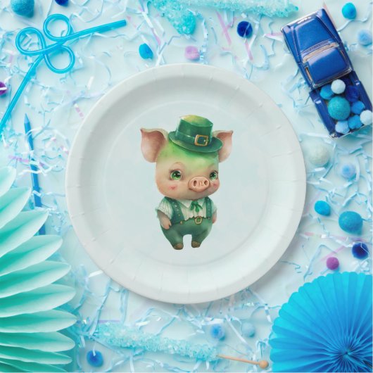 Cute Green St. Patrick's Day Pig Papieren Bordje (Feest)