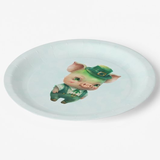 Cute Green St. Patrick's Day Pig Papieren Bordje (Gekanteld)