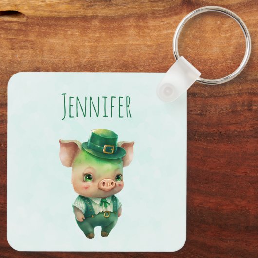 Cute Green St. Patrick's Day Pig Sleutelhanger (Achterkant)