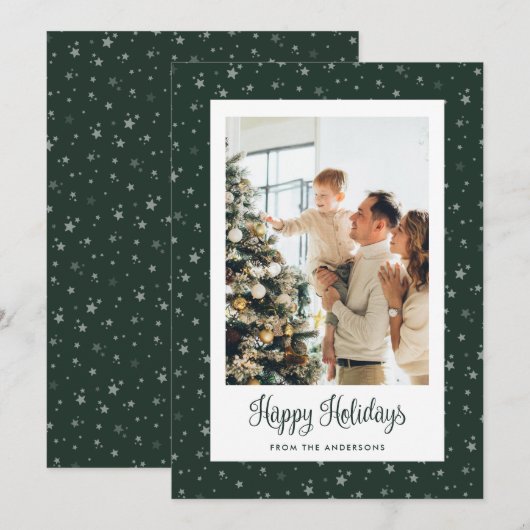 Cute Green Starry-fotokaarten Prettige feestdagen Feestdagenkaart (Voorkant / Achterkant)