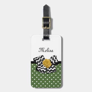 Cute Green Stippen Yellow Rose Chevron Bow and Nam Bagagelabel