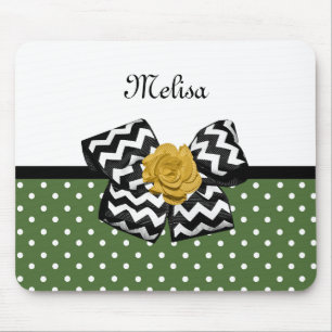 Cute Green Stippen Yellow Rose Chevron Bow and Nam Muismat