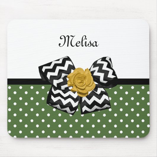 Cute Green Stippen Yellow Rose Chevron Bow and Nam Muismat (Voorkant)