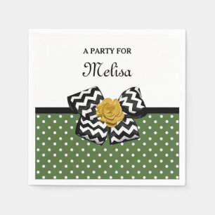 Cute Green Stippen Yellow Rose Chevron Bow and Nam Servetten