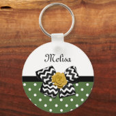 Cute Green Stippen Yellow Rose Chevron Bow and Nam Sleutelhanger (Voorkant)