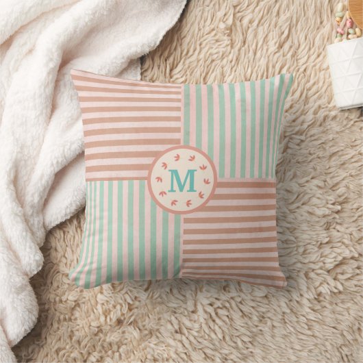 Cute Green Stripe Monogram Kussen (Deken)
