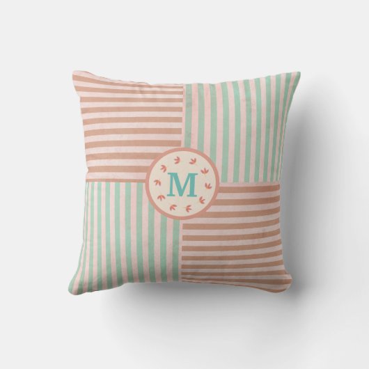 Cute Green Stripe Monogram Kussen (Achterkant)