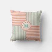 Cute Green Stripe Monogram Kussen (Voorkant)