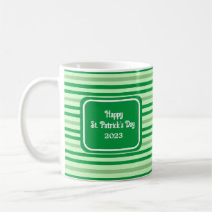 Cute Green Striped Happy St Patricks Day Add Year Koffiemok