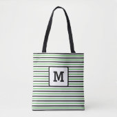 Cute Green Stripes Custom Single Initiaal Black Tote Bag (Voorkant)