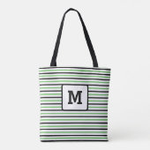Cute Green Stripes Custom Single Initiaal Black Tote Bag (Achterkant)