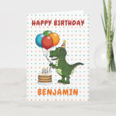 Cute Green T-rex Dinosaur Colorful Happy Birthday Kaart (Voorkant)