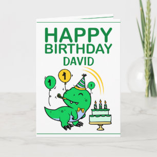 Cute Green T-Rex Dinosaur Grandson 1st Birthday Kaart