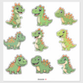 Cute Green T-Rex Dinosaur Kids Vinyl Sticker (Vel)