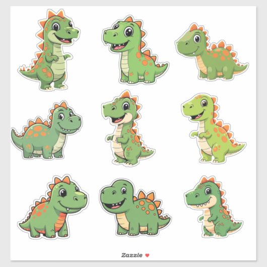 Cute Green T-Rex Dinosaur Kids Vinyl Sticker (Vel)