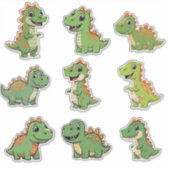 Cute Green T-Rex Dinosaur Kids Vinyl Sticker (Voorkant)