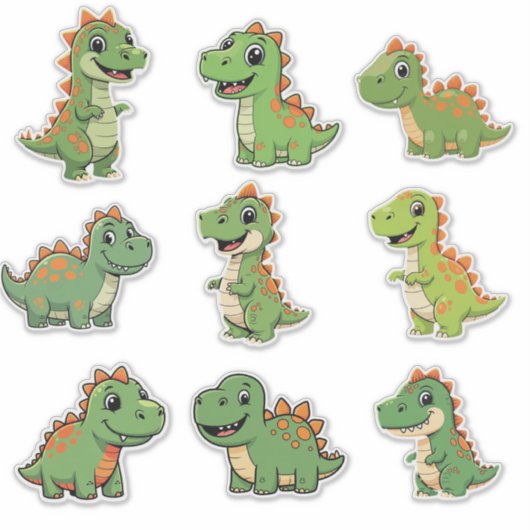 Cute Green T-Rex Dinosaur Kids Vinyl Sticker (Voorkant)