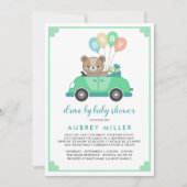 Cute Green Teddy Bear Drive by Baby shower Kaart (Voorkant)