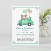 Cute Green Teddy Bear Drive by Baby shower Kaart (Staand voorkant)
