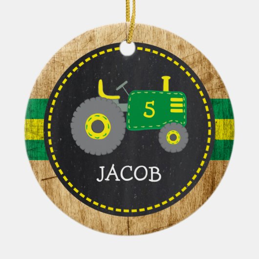 Cute Green Tractor Birthday Keepomwille Faux Wood Keramisch Ornament (Voorkant)