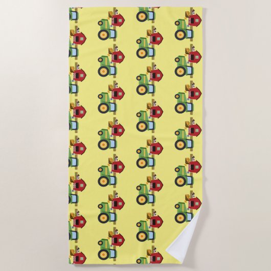 Cute Green Tractor en Red Barn Strandlaken (Voorkant)