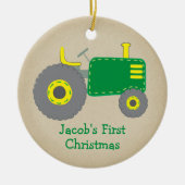 Cute Green Tractor First Kerstkraft Foto Keramisch Ornament (Voorkant)