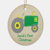 Cute Green Tractor First Kerstkraft Foto Keramisch Ornament (Links)