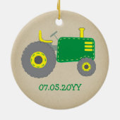 Cute Green Tractor First Kerstkraft Foto Keramisch Ornament (Achterkant)