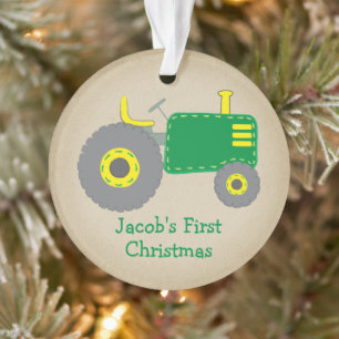 Cute Green Tractor First Kerstkraft Foto Ornament