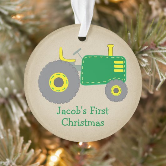 Cute Green Tractor First Kerstkraft Foto Ornament (Boom)