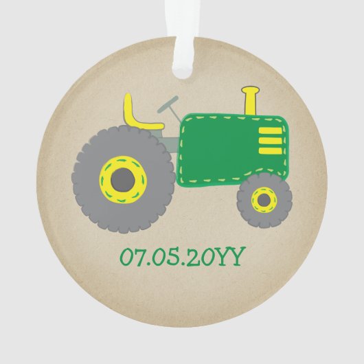 Cute Green Tractor First Kerstkraft Foto Ornament (achterkant)