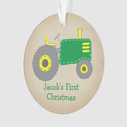 Cute Green Tractor First Kerstkraft Foto Ornament (voorkant)