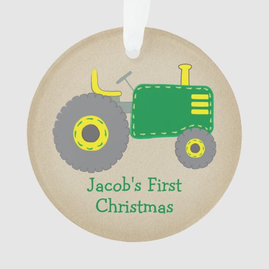 Cute Green Tractor First Kerstkraft Foto Ornament (voorkant)