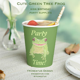 Cute Green Tree Frog - Party Time! text. Papieren Bekers
