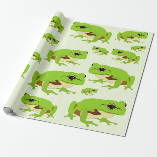 Cute Green Tree Frog Pattern Cadeaupapier (Uitgerold)