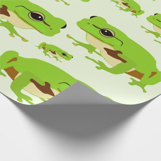 Cute Green Tree Frog Pattern Cadeaupapier (Hoek)