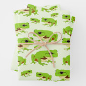 Cute Green Tree Frog Pattern Inpakpapier Vel (In situ)