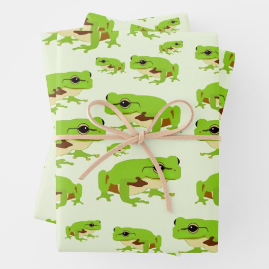 Cute Green Tree Frog Pattern Inpakpapier Vel (In situ)