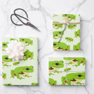 Cute Green Tree Frog Pattern Inpakpapier Vel