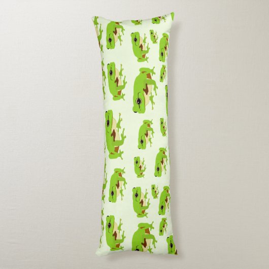 Cute Green Tree Frog Pattern Lichaamskussen (Achterkant (Verticaal))