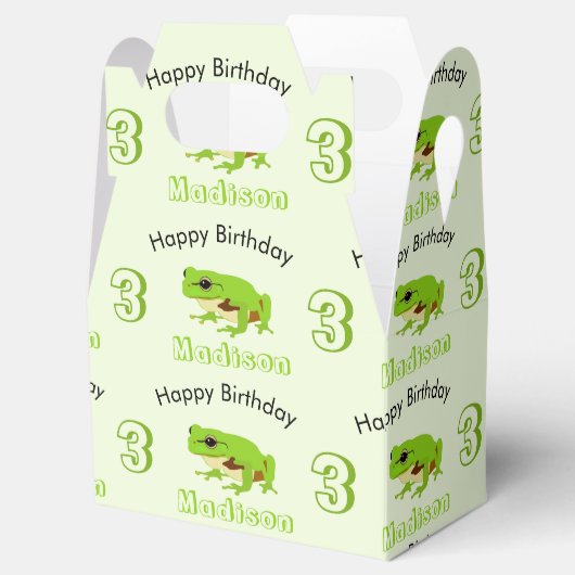 Cute Green Tree Frog Pattern Name Age Birthday Bedankdoosjes (Geopend)