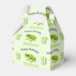 Cute Green Tree Frog Pattern Name Age Birthday Bedankdoosjes
