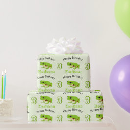 Cute Green Tree Frog Pattern Name Age Birthday Cadeaupapier