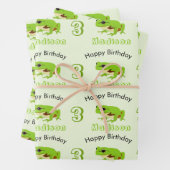 Cute Green Tree Frog Pattern Name Age Birthday Inpakpapier Vel (In situ)